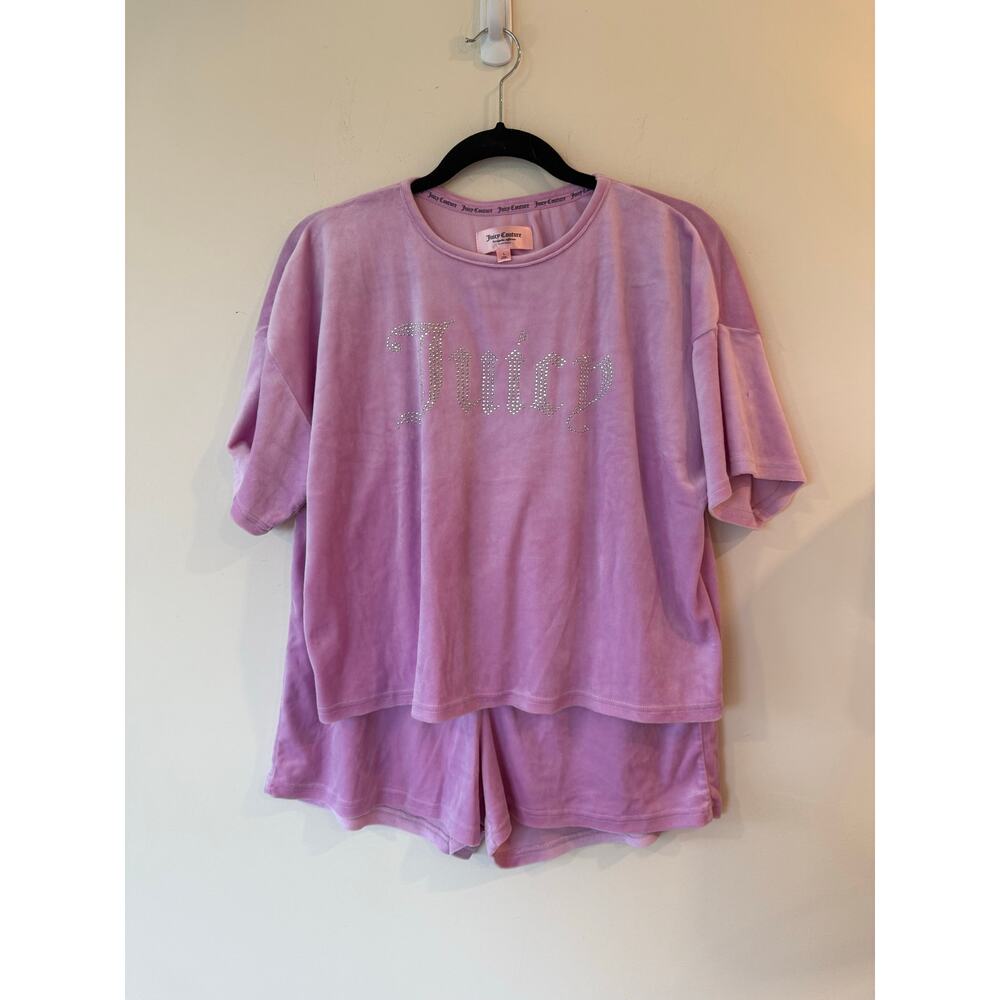 Juicy Couture Pink Velour Matching Set Size Large Bejeweled Lounge top & shorts
